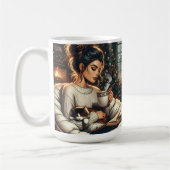 居心地の良いシーン | ココアを猫と一緒に飲む女性 コーヒーマグカップ (左)