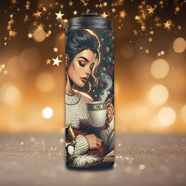 居心地の良いシーン | ココアを猫と一緒に飲む女性 タンブラー