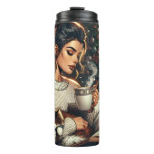 居心地の良いシーン | ココアを猫と一緒に飲む女性 タンブラー (正面)