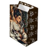 居心地の良いシーン | ココアクリスマスを飲む女性 ミディアムペーパーバッグ (正面アングル)