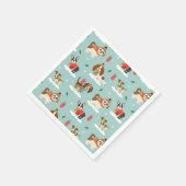 居心地の良いスカーフ模様のクリスマスドッグ スタンダードカクテルナプキン (角)
