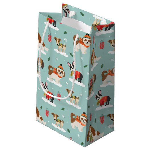 居心地の良いスカーフ模様のクリスマスドッグ スモールペーパーバッグ (裏面アングル)