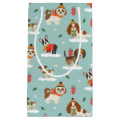 居心地の良いスカーフ模様のクリスマスドッグ スモールペーパーバッグ (正面)