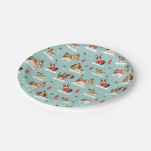 居心地の良いスカーフ模様のクリスマスドッグ ペーパープレート (アングル)