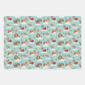 居心地の良いスカーフ模様のクリスマスドッグ ラッピングペーパーシート (正面)