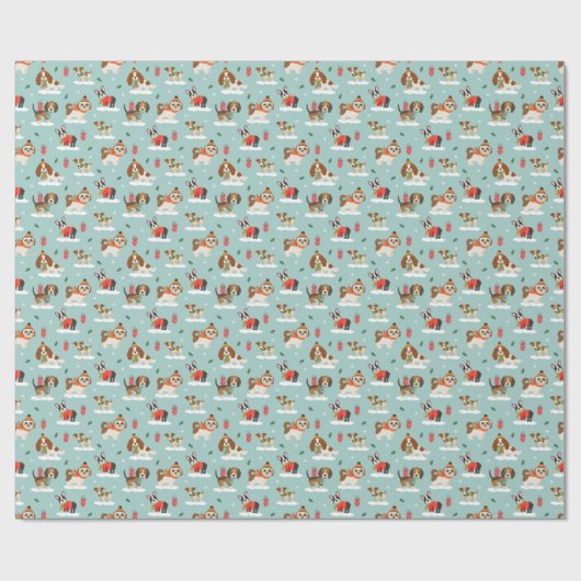 居心地の良いスカーフ模様のクリスマスドッグ ラッピングペーパー (フラット)