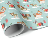 居心地の良いスカーフ模様のクリスマスドッグ ラッピングペーパー (ロールコーナー)