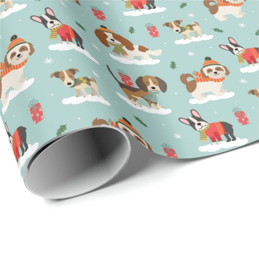 居心地の良いスカーフ模様のクリスマスドッグ ラッピングペーパー (ロールコーナー)