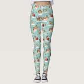 居心地の良いスカーフ模様のクリスマスドッグ レギンス (正面)