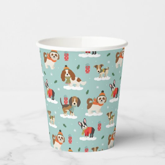 居心地の良いスカーフ模様のクリスマスドッグ 紙コップ (左)
