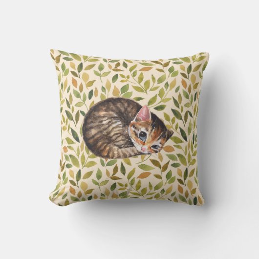 居心地の良いスリーピーキットンウォーターカラーフローラ クッション (正面)