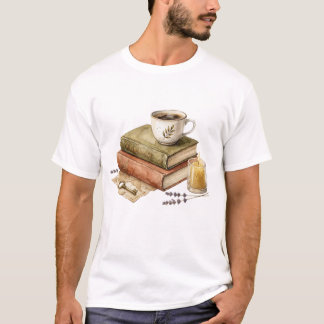 居心地の良いダークアカデミアの本とコーヒーキャンドルと鍵 Tシャツ