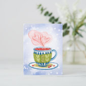 居心地の良いティーカップとピンクハート シーズンポストカード (スタンド正面)