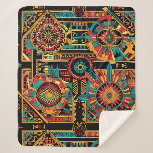 居心地の良いティール（緑がかった色）アステカ"ドリーム"プラッシュシェルパブランケット シェルパブランケット (正面)