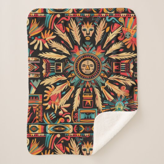 居心地の良いティール（緑がかった色）アステカ"ドリーム"プラッシュシェルパブランケット シェルパブランケット (正面)