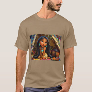 居心地の良いテントの中の伝統的な衣装の若い女の子 Tシャツ