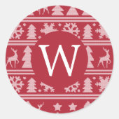居心地の良いニットレッドセーター柄モノグラムクリスマス ラウンドシール (正面)
