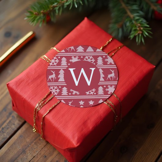 居心地の良いニットレッドセーター柄モノグラムクリスマス ラウンドシール