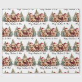 居心地の良いハイランドカウファームアニマルメリークリスマス ラッピングペーパー (フラット)