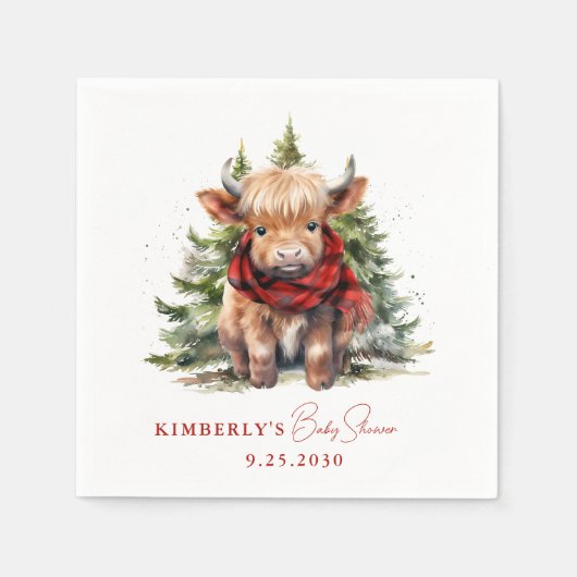 居心地の良いハイランドカウファーム動物の冬のベビーシャワー スタンダードカクテルナプキン (正面)