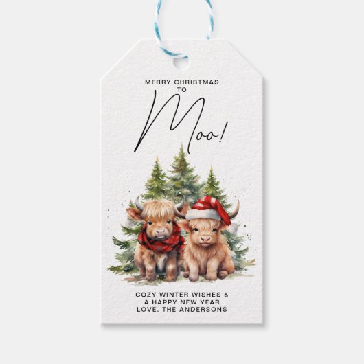 居心地の良いハイランドカウファーム動物メリークリスマスモー ギフトタグ (正面)