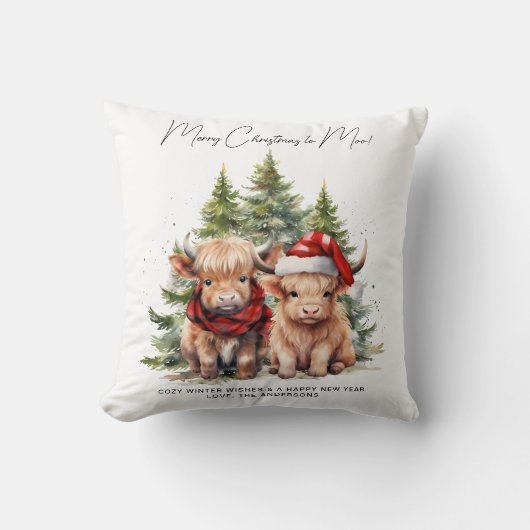 居心地の良いハイランドカウファーム動物メリークリスマス クッション (正面)