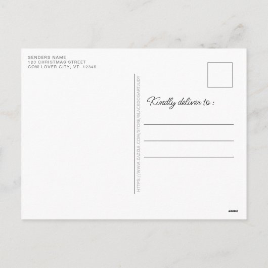 居心地の良いハイランドカウファーム動物メリークリスマス シーズンポストカード (裏面)