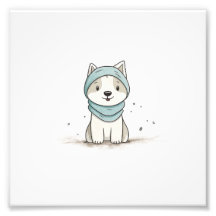居心地の良いハスキーイラスト - スカーフに包まれた愛らしい子犬