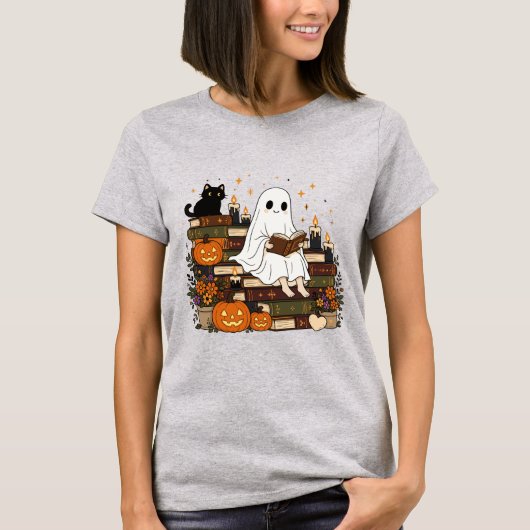 居心地の良いハロウィーンの幽霊の本虫の美意識 Tシャツ (正面)