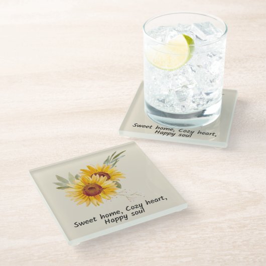 居心地の良いハートひまわりコースター ガラスコースター (アングル)