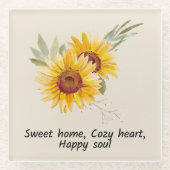 居心地の良いハートひまわりコースター ガラスコースター (正面)