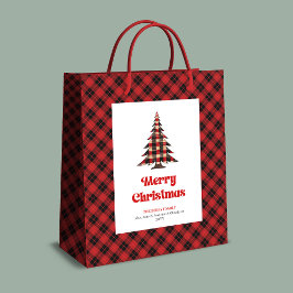 居心地の良いバッファロープレイドのクリスマスギフトバッグの名前デザイン ミディアムペーパーバッグ