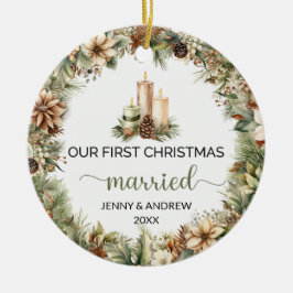 居心地の良いパステルグリーンとベージュクリスマスキャンドル セラミックオーナメント