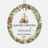 居心地の良いパステルグリーンとベージュクリスマスキャンドル セラミックオーナメント (左)