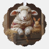 居心地の良いヒツジとウサギと納屋で花を咲かせる オーナメントカード (裏面)