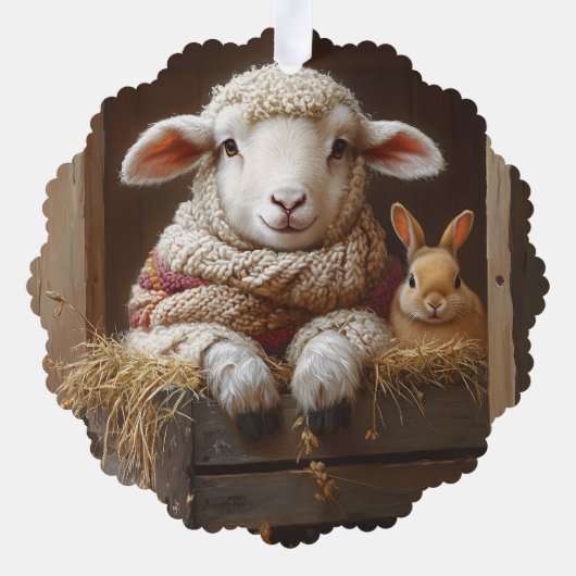 居心地の良いヒツジとウサギと納屋で花を咲かせる オーナメントカード (裏面)