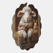 居心地の良いヒツジとウサギと納屋で花を咲かせる オーナメントカード (右)