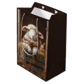 居心地の良いヒツジとウサギと納屋で花を咲かせる ミディアムペーパーバッグ (裏面アングル)