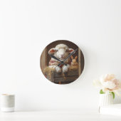 居心地の良いヒツジとウサギと納屋で花を咲かせる ラウンド壁時計 (ホーム)