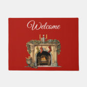 居心地の良いビクトリアン暖炉クリスマスウェルカム ドアマット (正面)