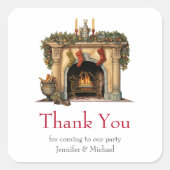 居心地の良いビクトリアン暖炉クリスマスサンキュー スクエアシール (正面)