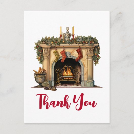 居心地の良いビクトリアン暖炉クリスマスサンキュー ポストカード (正面)