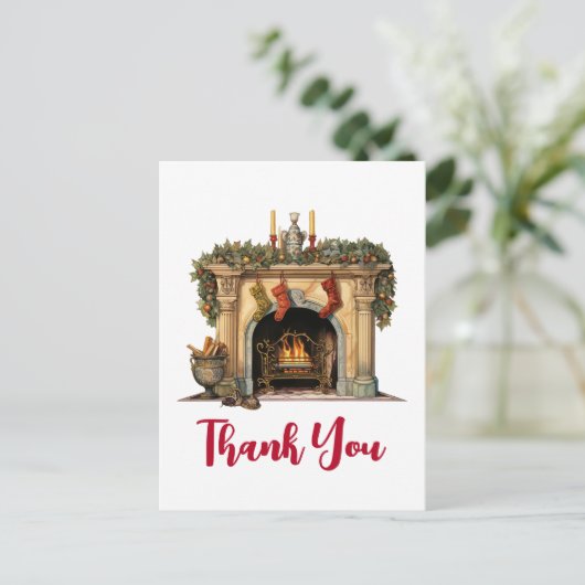 居心地の良いビクトリアン暖炉クリスマスサンキュー ポストカード (スタンド正面)