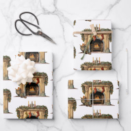 居心地の良いビクトリアン暖炉クリスマスパターン ラッピングペーパーシート