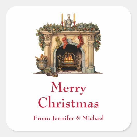 居心地の良いビクトリアン暖炉クリスマスプレゼント スクエアシール (正面)