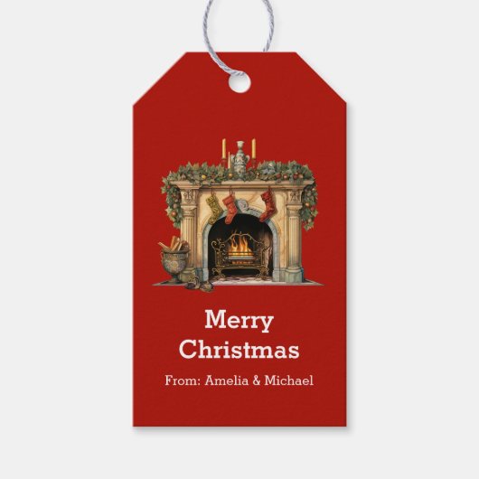居心地の良いビクトリアン暖炉クリスマス ギフトタグ (正面)