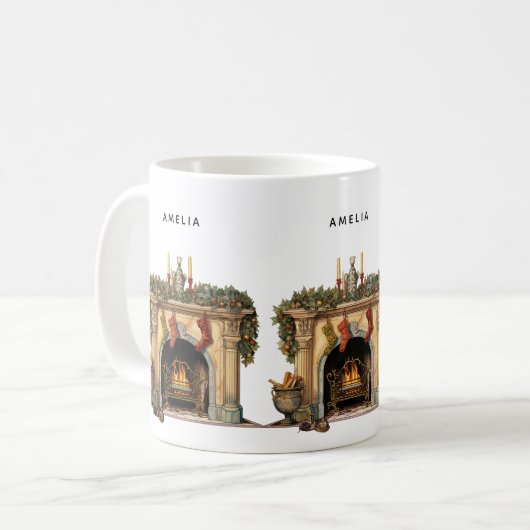 居心地の良いビクトリアン暖炉クリスマス コーヒーマグカップ (正面左)