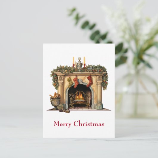 居心地の良いビクトリアン暖炉クリスマス シーズンポストカード (スタンド正面)