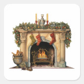 居心地の良いビクトリアン暖炉クリスマス スクエアシール (正面)