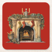 居心地の良いビクトリアン暖炉クリスマス スクエアペーパーコースター (正面)